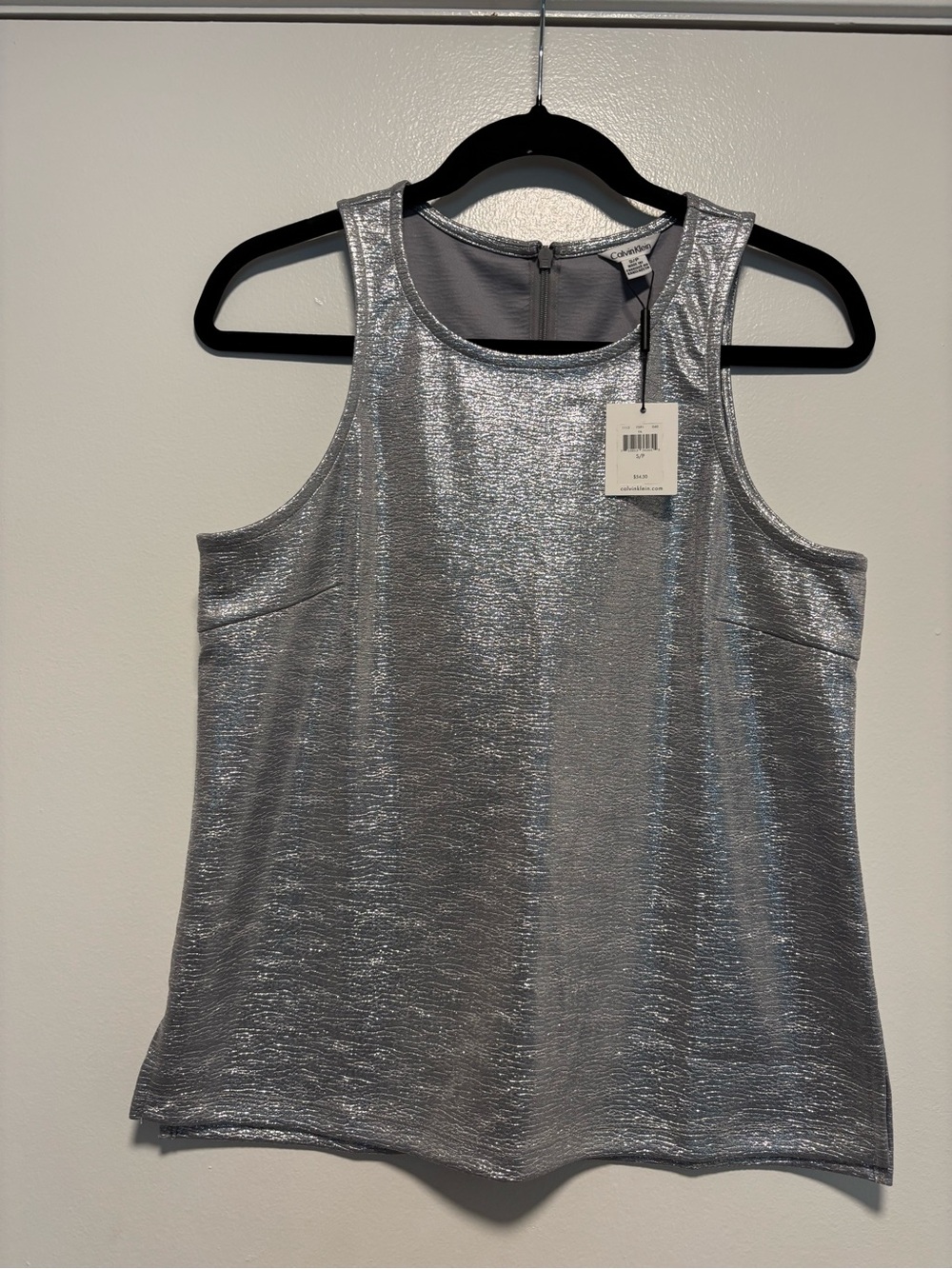 NWT Calvin Klein Silver Metallic High-Neck Tank Top Size S